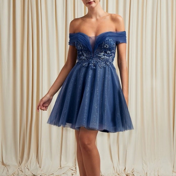 Navy blue short formal prom homecoming party graduation ceremony dress - Picture 1 of 6